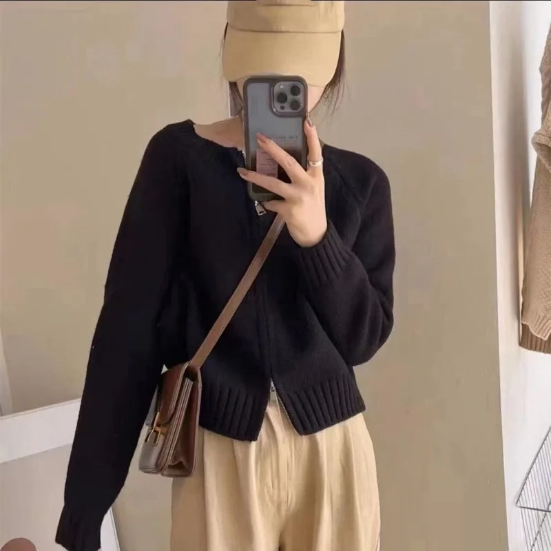 Femmes coréennes pull tricoté automne hiver Chic ample à manches longues Cardigan hauts Simple couleur unie pull veste