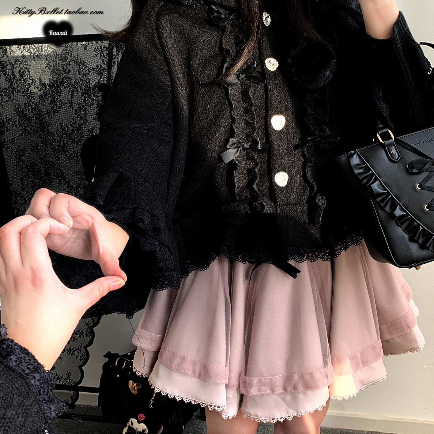 Japonais Lolita doux Kawaii Capes manteau femmes garder au chaud arc volants doux à capuche Ponchos Viange vêtements d'extérieur automne hiver vêtements