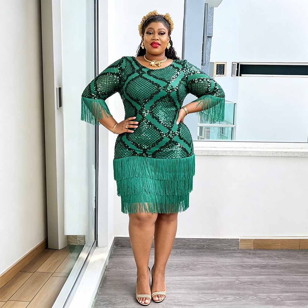 Robes de soirée africaines grande taille pour femmes, robe moulante Dashiki à sequins et franges, élégante robe de mariée musulmane turque pour soirée