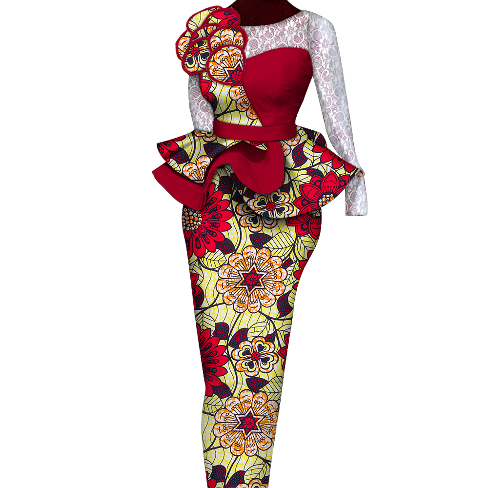 Ensembles de jupes africaines pour femmes, jupes longues et droites imbibées, jupe en Y avec décoration en dentelle, vêtements traditionnels africains Bazin Riche, WY6195