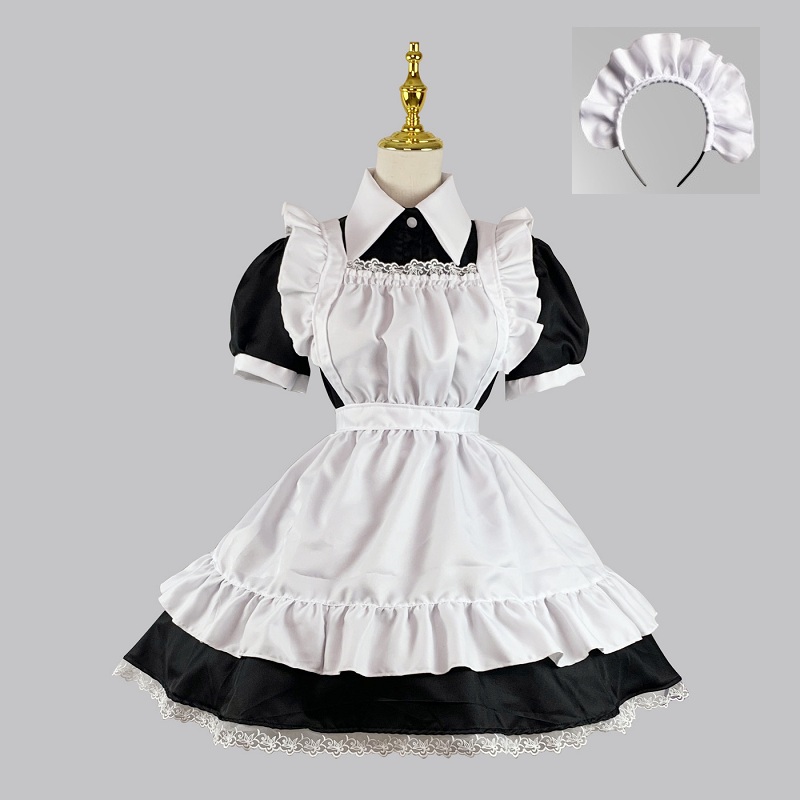 Robe de demoiselle d'honneur pour femmes, tenue tablier, robe croisée de femme de ménage, uniformes japonais, Costume Cosplay d'halloween