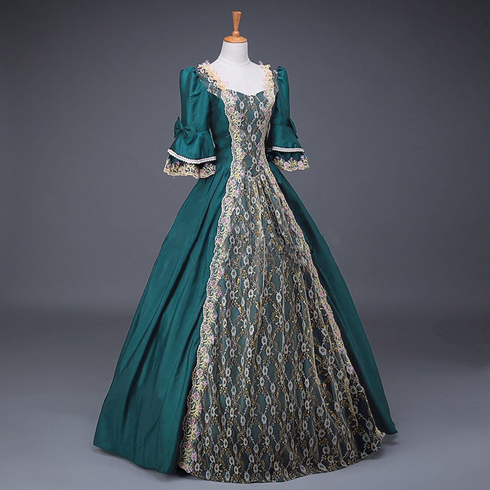 Robe médiévale du 18ème siècle pour femmes, taille haute, demi-manches, robe de bal, princesse en dentelle, Patchwork, robe en Satin, Costume de reine Renaissance