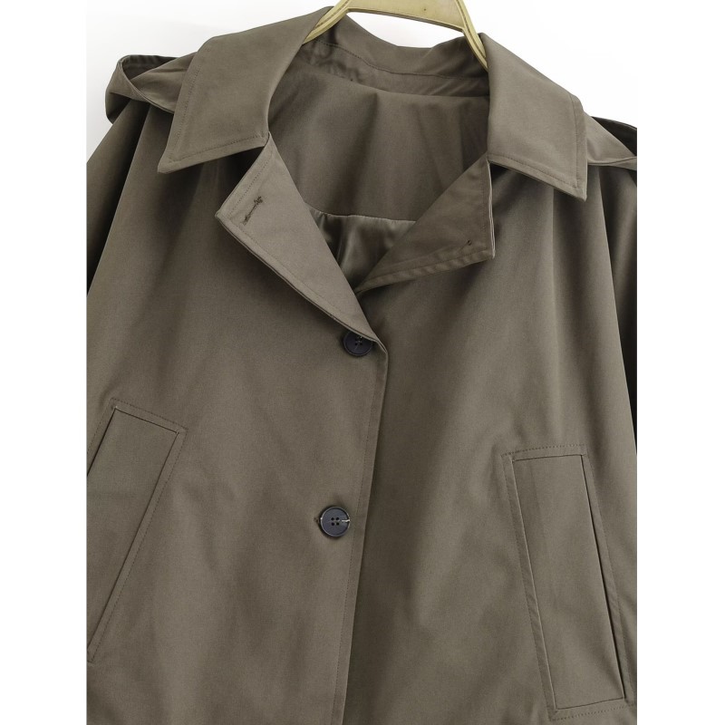 Veste coupe-vent à capuche style cape pour femme, décontractée, col à revers, manches longues, simple boutonnage, mode, coupe ample