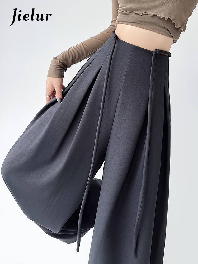 Pantalon Abricot Noir à Jambes Larges pour Femme, Slim, Simple, Décontracté, de Rue, à la Mode, Nouvelle Collection d'Été