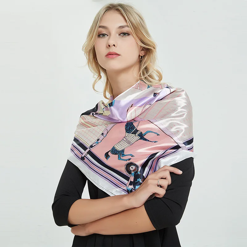 Injplanchers ves-Foulard de Tête en Satin Doux pour Femme, Châle Carré, Hijab, Asakusa, Mars, Paisley Floral, 90-90cm, Vente en Gros