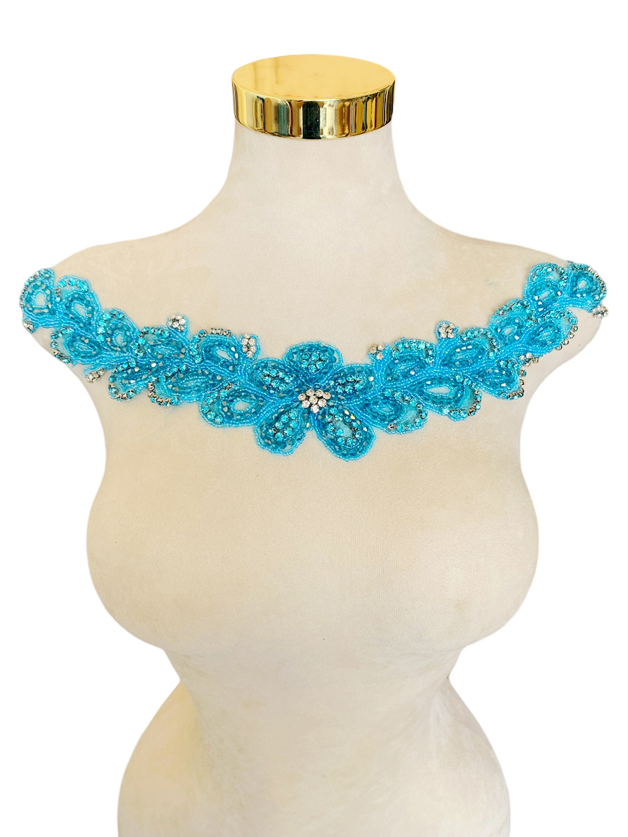 Robe de bal florale de luxe faite à la main avec strass et diamants, matériel à col rond, tissu perlé en Tulle, décoration pour vêtements