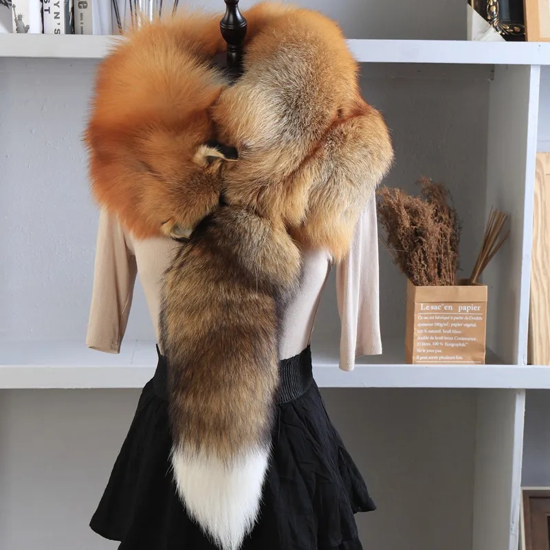Écharpes de luxe 2026 en vraie fourrure de renard pour femme, col rond en fourrure de renard naturelle entière, chaudes et douces, écharpe authentique en vraie fourrure de renard pour l'hiver