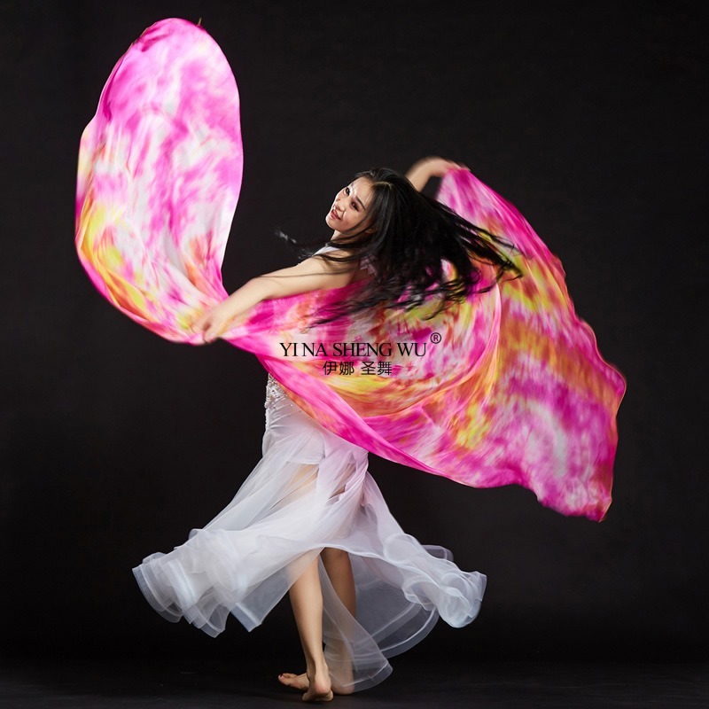 Nouveau foulard de danse du ventre soie cravate-teinture voiles voile de danse du ventre châles femmes léger lancé à la main écharpe châle dégradé voile Performance