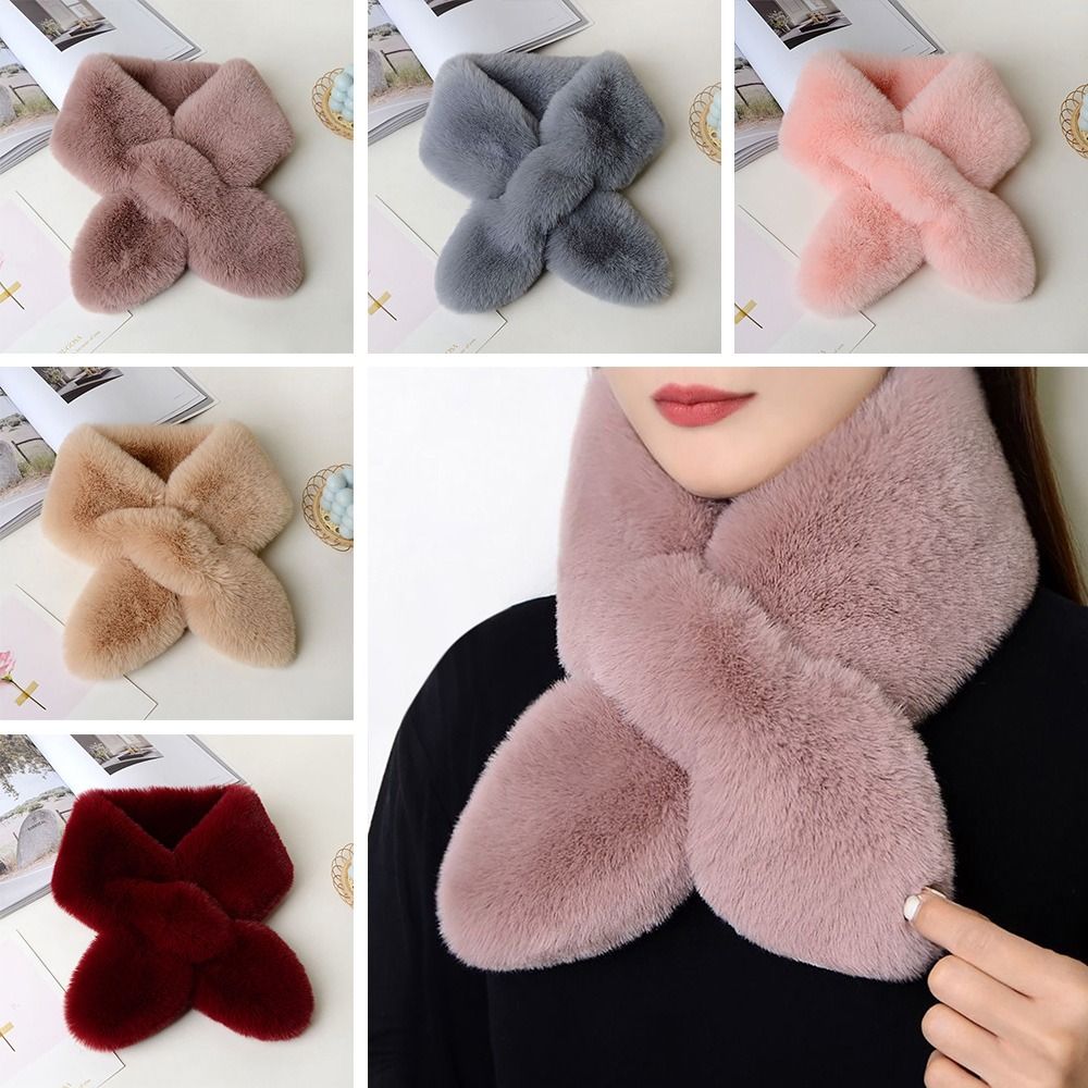 Écharpe à col croisé épaisse pour femme, fausse fourrure de lapin, écharpes en peluche, châle élégant, foulard de la présidence, cache-cou rond, document solide, chaud, hiver