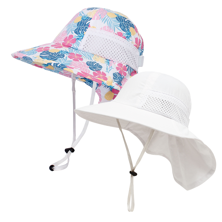 Lot de 2 chapeaux de soleil pour enfants, protection UV, chapeau de plage à large bord et en maille