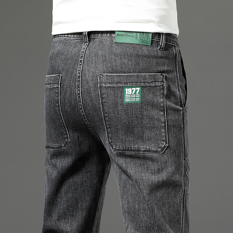 Jean droit extensible de luxe, grande taille, coupe ample, imprimé tendance, polyvalent, taille haute, en denim
