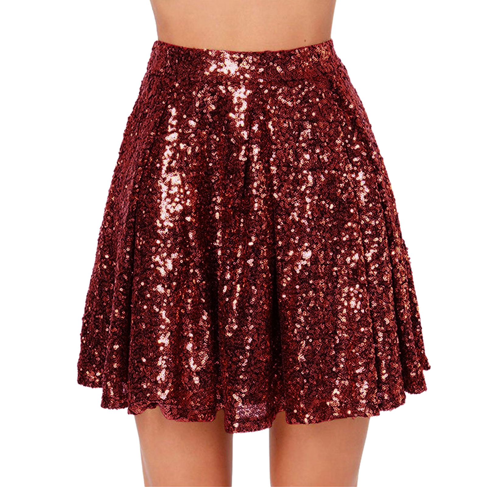 Jupes à paillettes scintillantes femmes Rave Party paillettes brillant taille haute jupe fluide plissée a-ligne jupes Costumes de carnaval Faldas Mujer