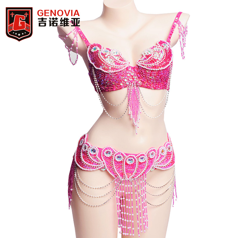 Costume de danse du ventre pour femmes, ensemble de 2 pièces, Oriental, perles, soutien-gorge, ceinture, vêtements de carnaval Tribal