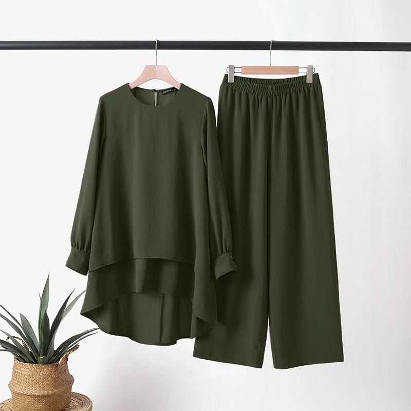 Ensemble 2 pièces pour femmes musulmanes, chemisier, Double haut, pantalon à jambes larges, costume marocain, Ramadan, Ensemble décontracté, tenues pantalon arabe de dubaï