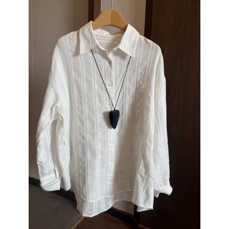Chemise Femme à Rayures Blanches, Style Décontracté, Printemps-Automne, Design Tendance INS, Blouse à Boutons, Haut à Manches Longues, Vêtement Décontracté
