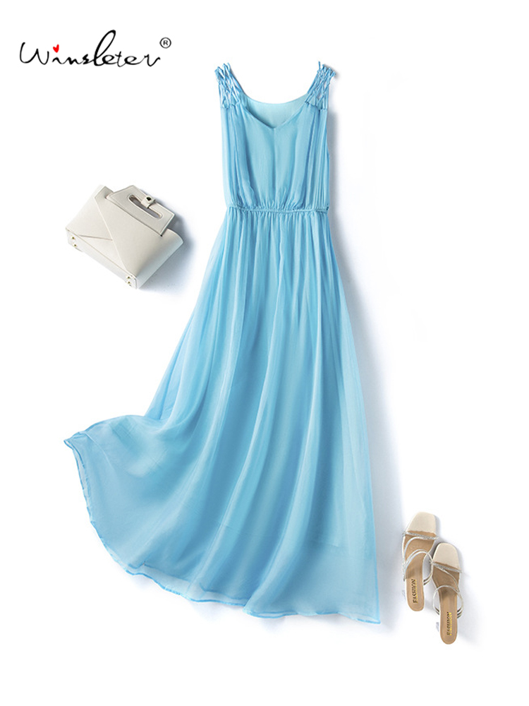 Winsleter-robe élégante pour femmes, robe en fibre élastique à la taille, pour vacances à la plage, été automne 100%, D47924QC, 2024