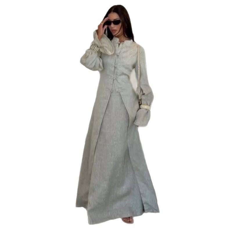 Ensemble jupe et manteau long pour femme, 2 pièces, style Eid, Ramadan, simple boutonnage, Maroc, Dubaï, Robe musulmane, Tenues arabes