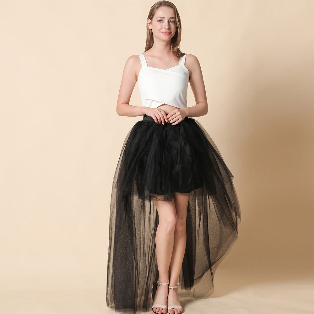 Jupe longue en tulle à 4 couches, style tutu noir asymétrique, chic, avec crinoline, accessoires de mariage, Rockabilly