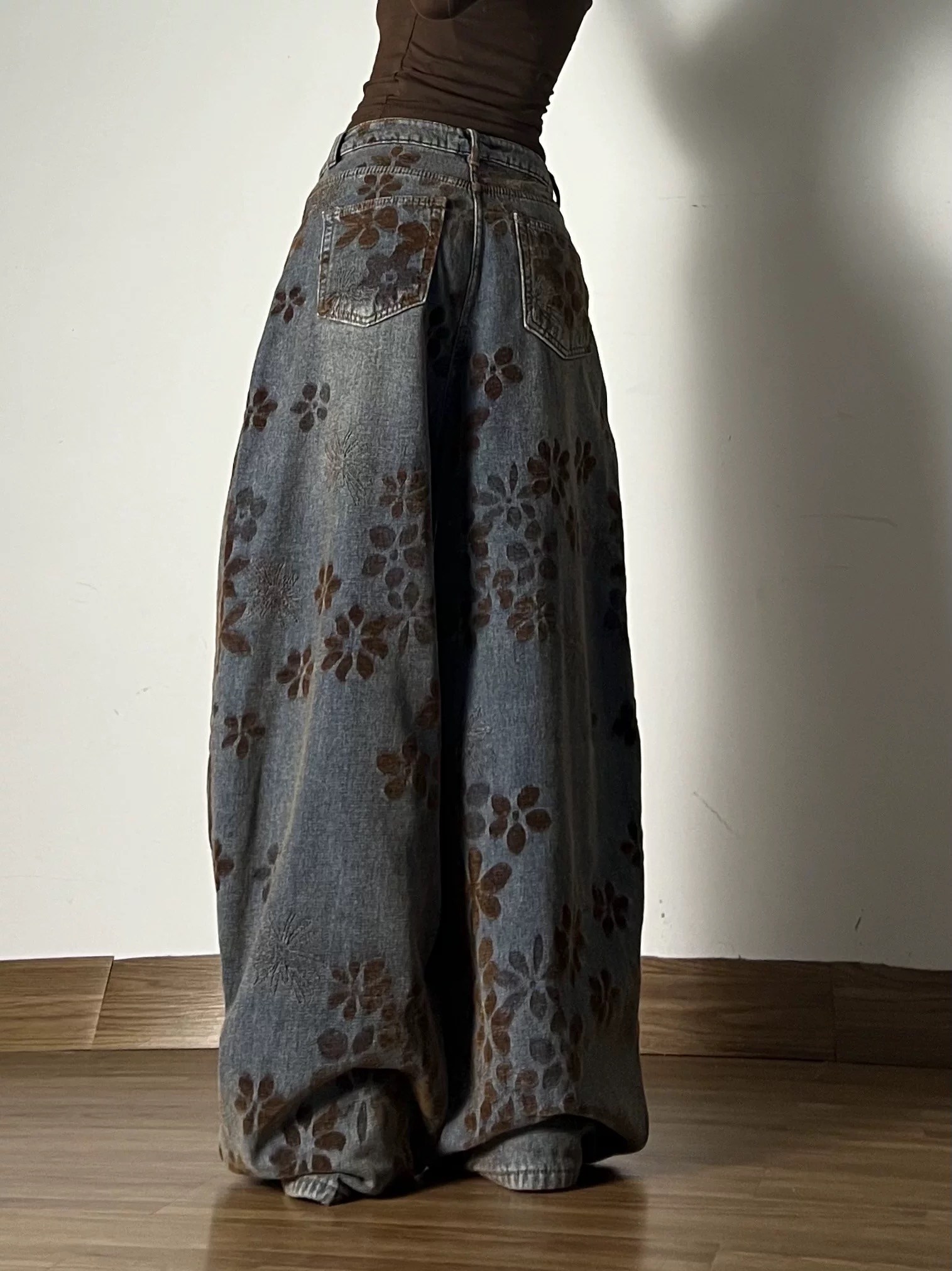 Jean de Style américain pour femmes, Jacquard, couteau incurvé, rétro, délavé, pantalon de sol ample, épicé, polyvalent, mode Y2K, hiver