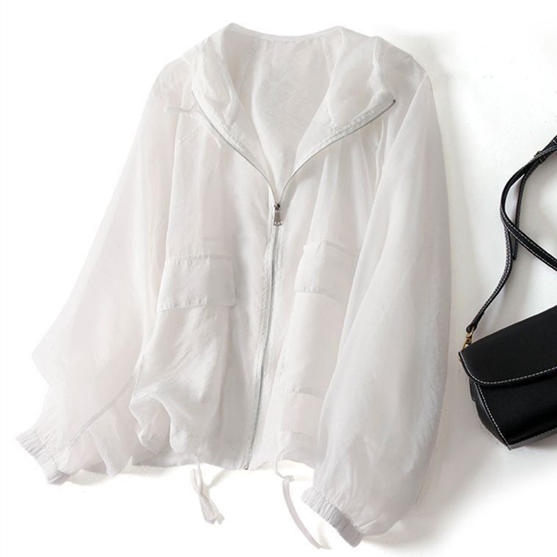 Manteau d'été fin pour femmes, vêtements d'extérieur amples, décontracté, manches longues, chemise de Protection solaire, fermeture éclair, veste à capuche, vêtements de Protection solaire pour femmes