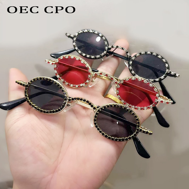 Lunettes de soleil rondes en diamant pour femmes, marque de luxe, strass, tendance Punk, Ins, mode populaire, petites nuances