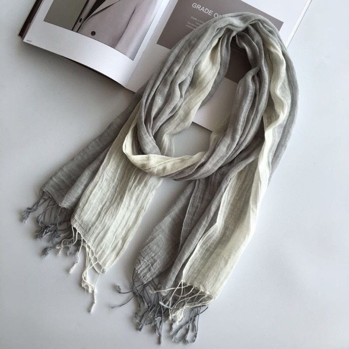 Écharpe marron rayée en coton et lin pour hommes, châle long, écharpes de style japonais unisexe, mode