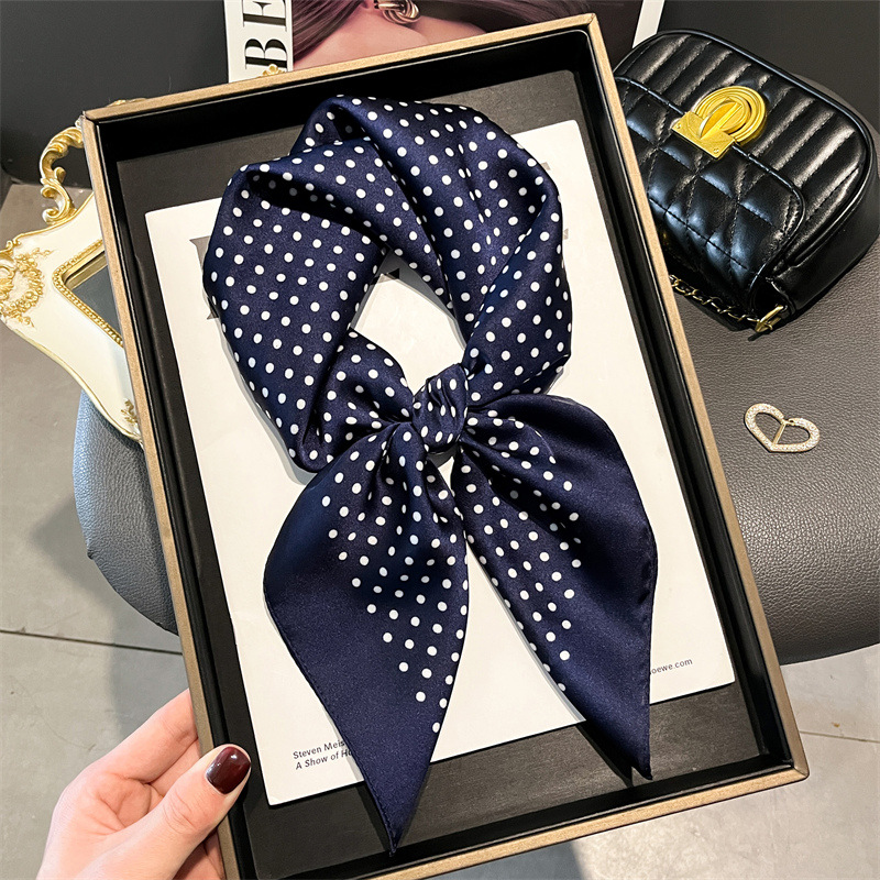 Écharpe de luxe en imitation soie à imprimé pois, châle haut de gamme, petit foulard carré polyvalent, foulard pour la tête, écharpe pour femme