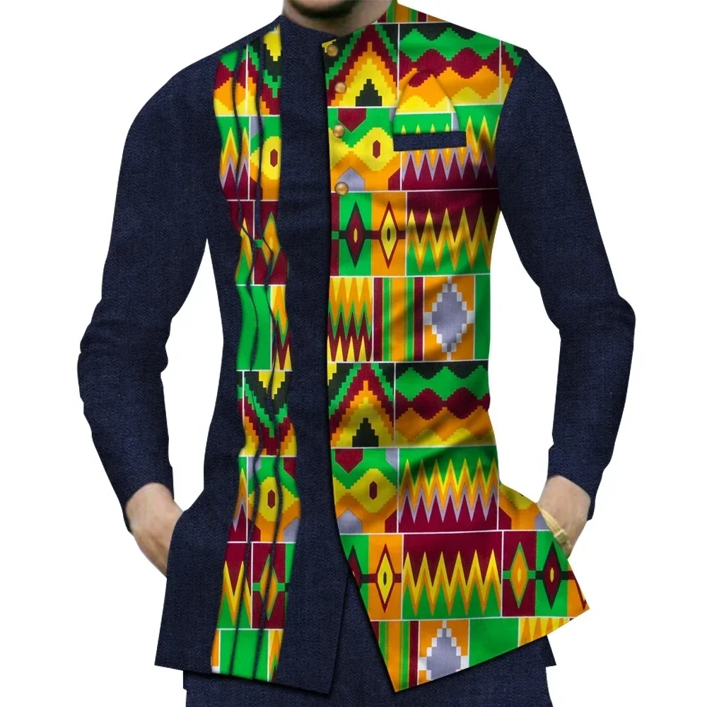 Chemise à imprimé patchwork Dashiki pour hommes, vêtements traditionnels africains décontractés, 100% coton, Y-Bazin Riche, WYN380