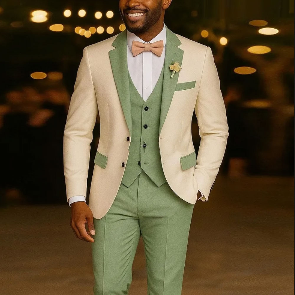 Costumes de costume pour hommes 3 pièces Blazer vert clair gilet pantalon Tuxedos de mariage costume masculin formel pour les garçons d'honneur de mariage bal