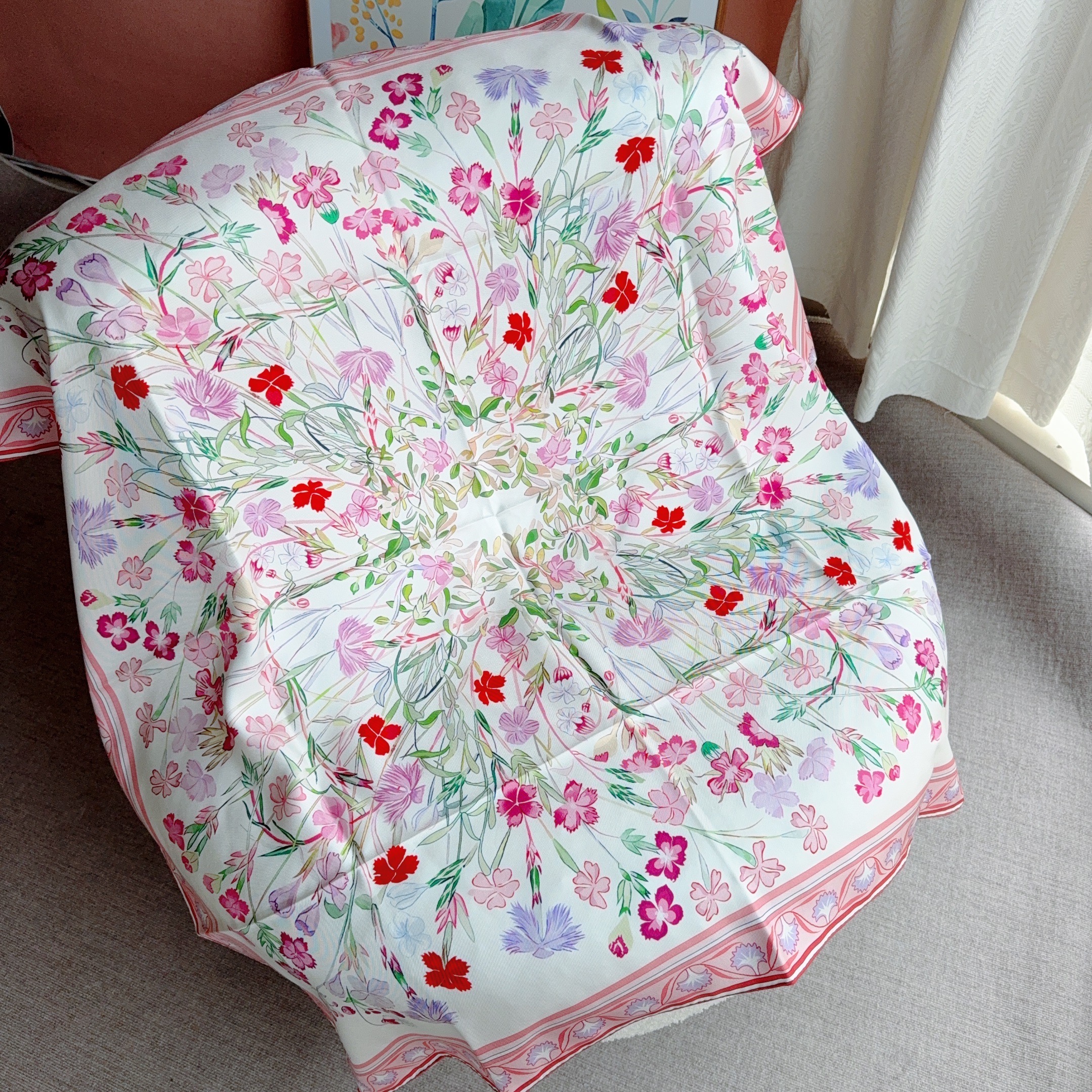 Foulards en Soie 90x90cm 100% Soie Pure Femme Luxe Designer Rose Carré Châle Écharpe de Tête Écharpe d'Été Hijab Bandeau Foulard