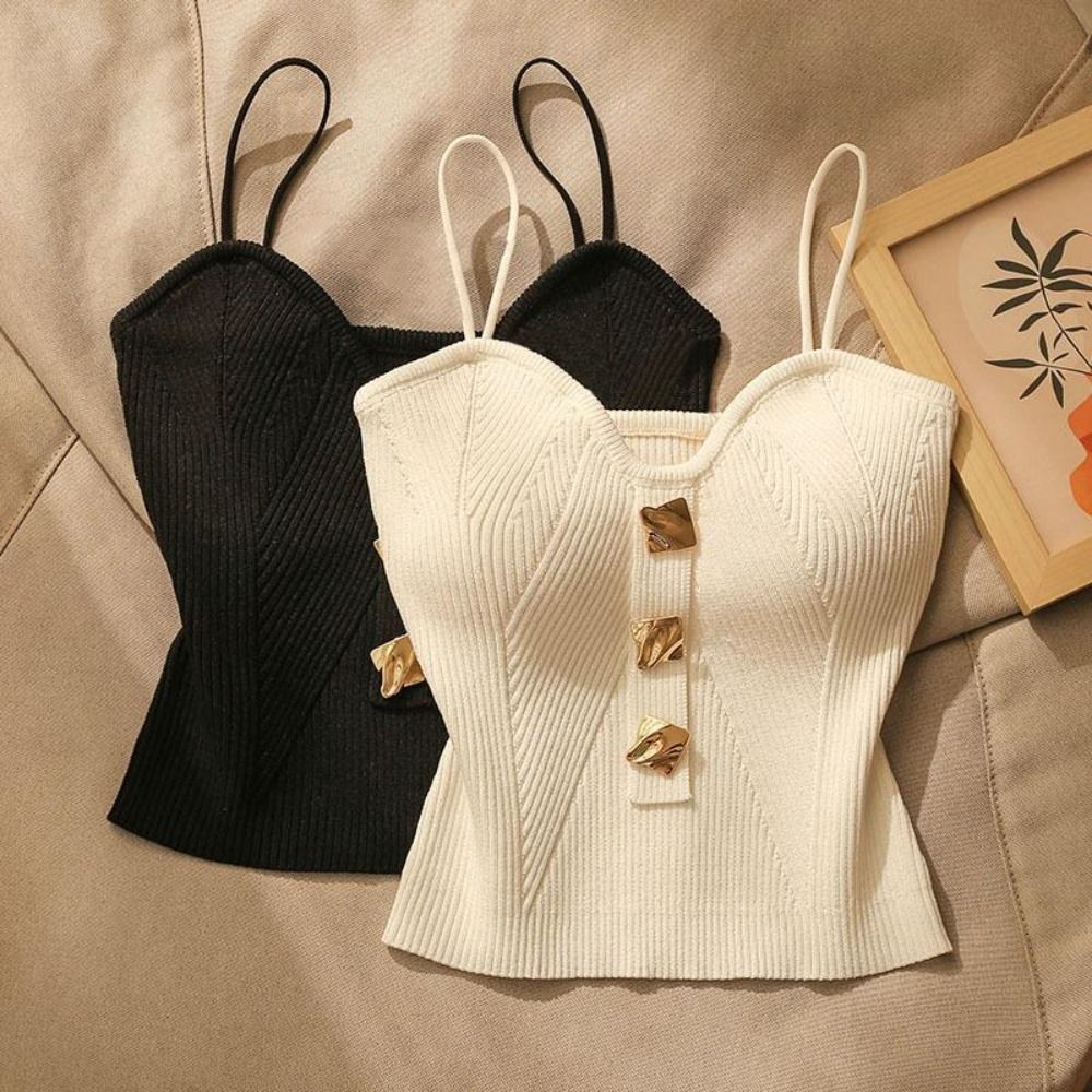 Débardeur d'été tricoté décontracté, sans manches, Slim, ajusté, poitrine, col licou, maillot de corps, chemise haute pour femmes