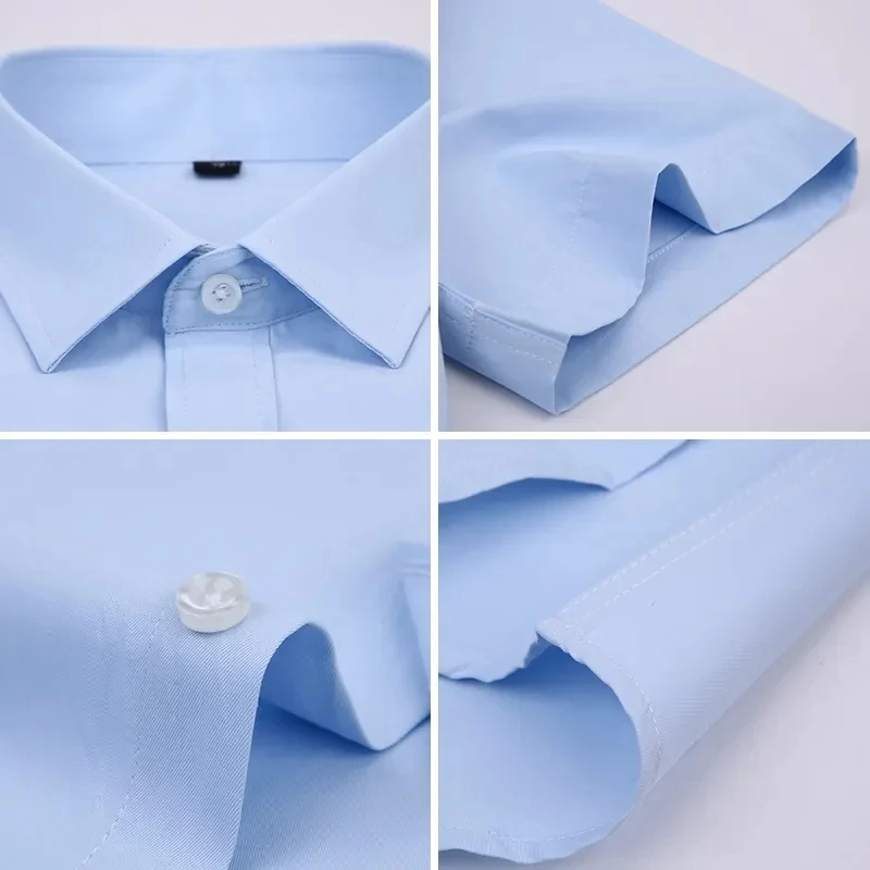 Robe d'affaires chemise hommes à manches courtes automne printemps mode solide décontracté formel blanc travail bureau Simple basique homme vêtements 7XL