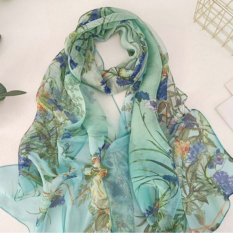 Foulard femme Bandana élégant dégradé couleur arbre de vie fleur mousseline Georgette écharpe Long châle été multicolore