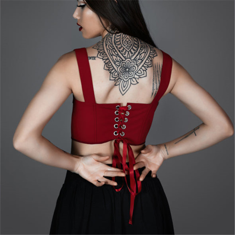 Femmes Renaissance hauts Corset gothique foncé Vintage à lacets dos nu surbuste Bustier désossé Costume haut