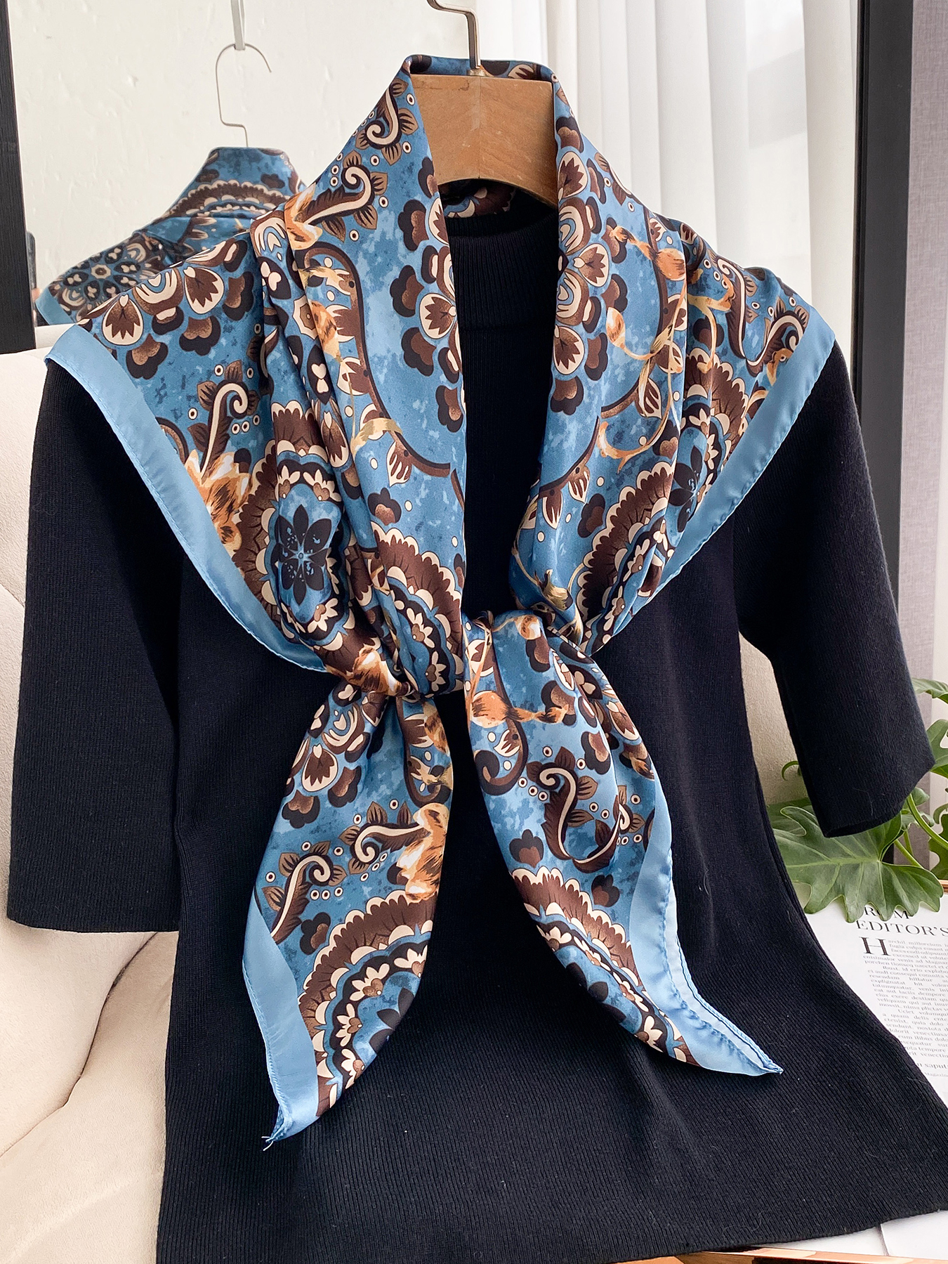 Écharpe en soie imitation rétro de style européen, imprimée, 90x90cm, carré, foulard pour femmes, châles, bandana, hijabs pour femmes