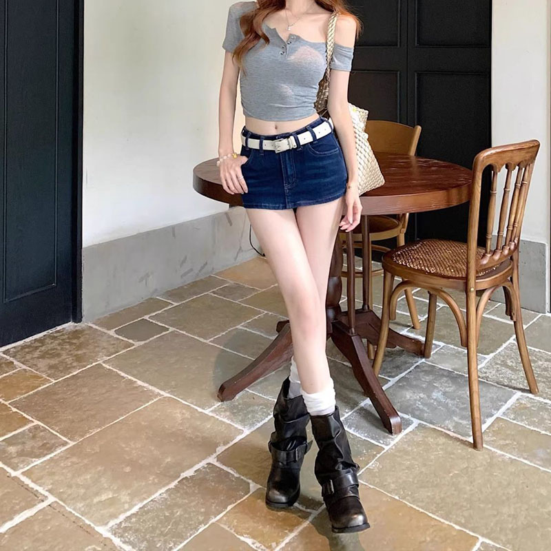 Jupes en jean bleu foncé pour femmes, sexy, taille basse, shorts serrés élastiques, jupe en jean pour femme, nouvelle jupe moulante chic d'été, mini-jupes