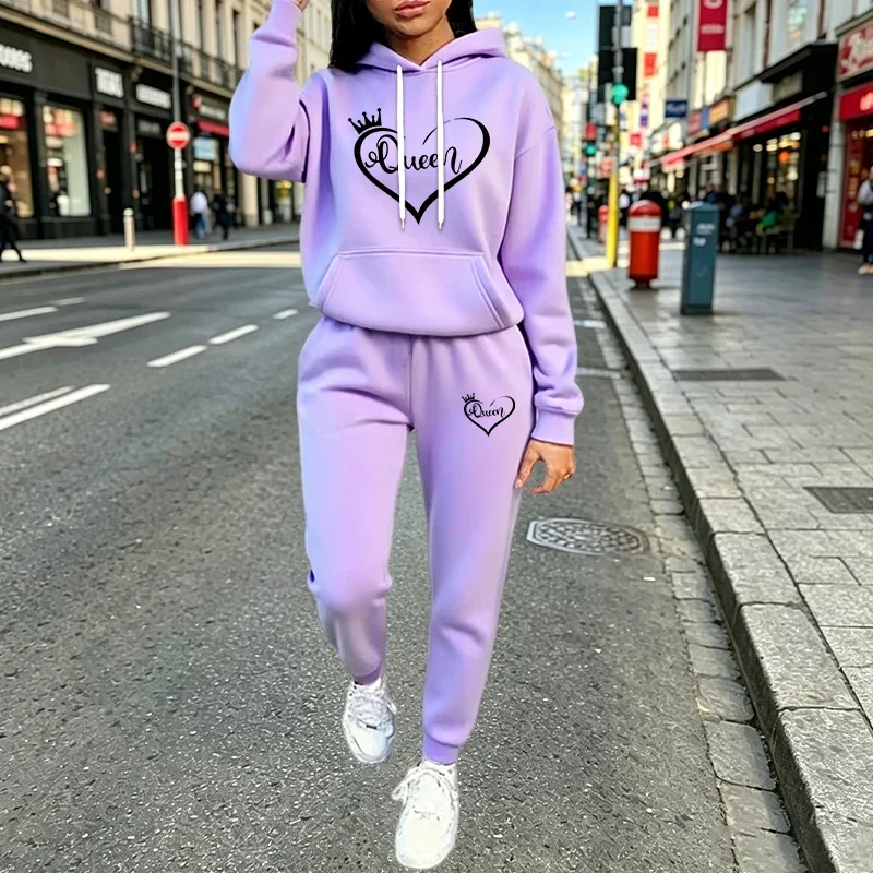 Tenues pour femmes Queen, sweat-shirt à capuche décontracté et tendance, vêtements de sport et de jogging pour femmes, vêtements d'automne et d'hiver, sweats à capuche et pantalons de style streetwear.