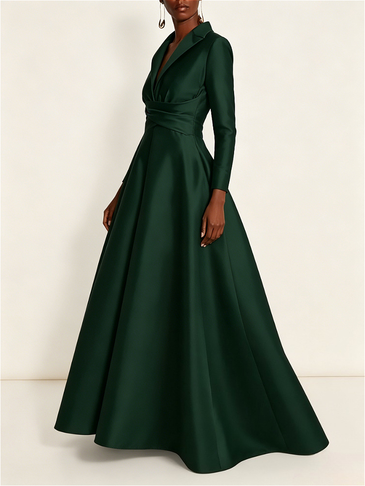 Nouvelle Robe Longue Élégante en Satin pour Femme 2026 – Robes Décontractées pour Femme, Col en V, Plissée, Taille Haute, Tenues de Soirée et de Bureau