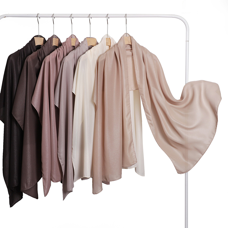 Foulard Hijab musulman en mousseline de soie pour femmes, couleur unie, carré, bandeau, Jersey, Turban islamique, châle, 180x70cm