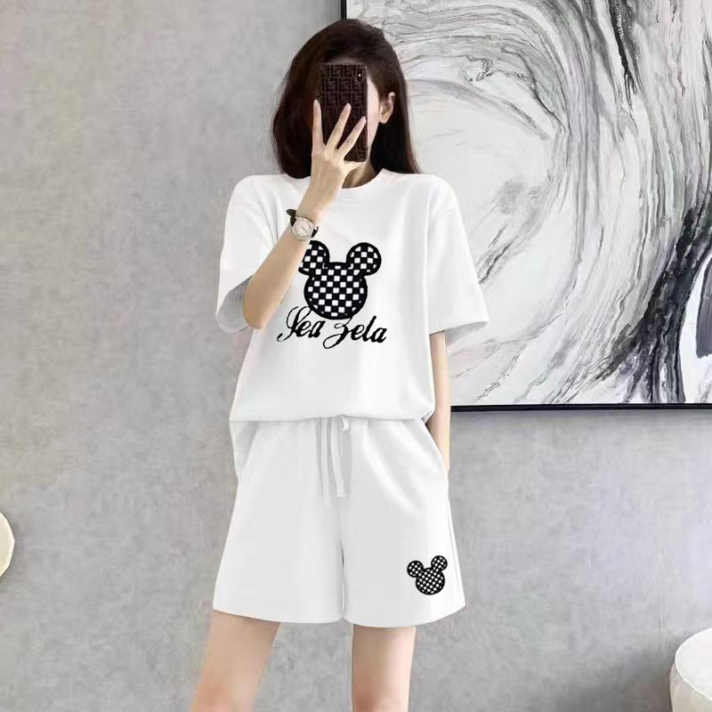 Mode apparaître mince été costume décontracté femmes simplicité bureau dame dessin animé couleur unie coréen à manches courtes Shorts deux pièces ensemble