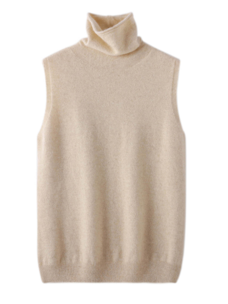 Pull à col roulé sans manches pour femme, gilet 100% laine mérinos, basique, tricoté doux, haut de Style coréen, automne hiver