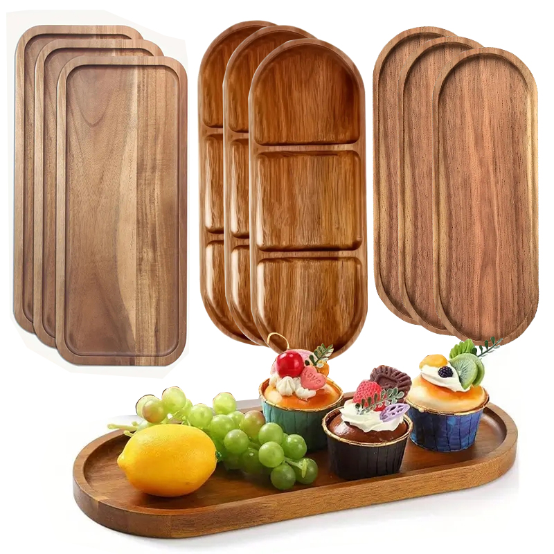 Plateau à fruits en bois massif, vente en gros d'usine, plateau en bois multi-tailles, plateau à fruits de haute qualité, assiette à collations