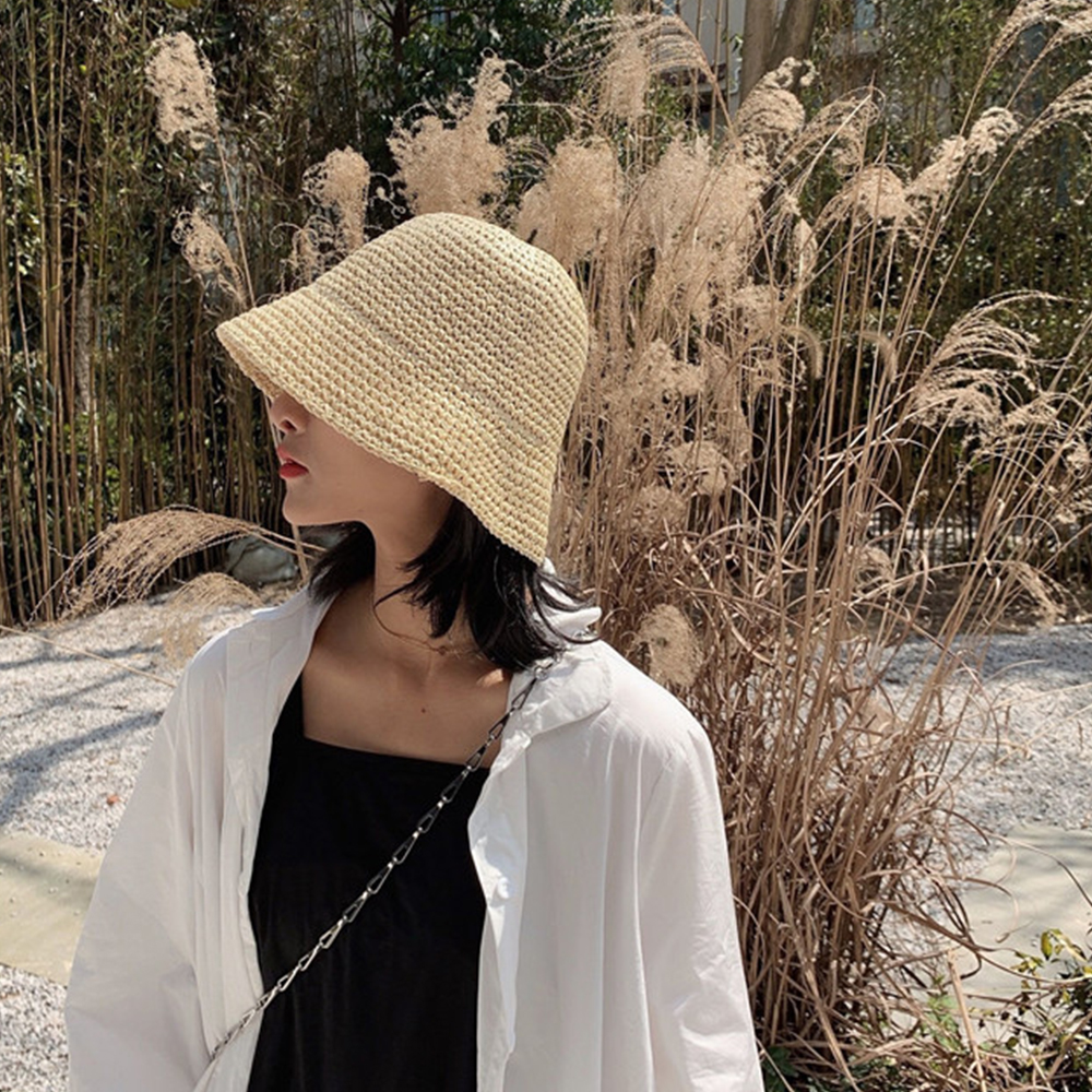 Chapeau d'été pour femme, chapeau de pêcheur à la mode, chapeau de soleil tissé à la main, chapeau de plage en paille