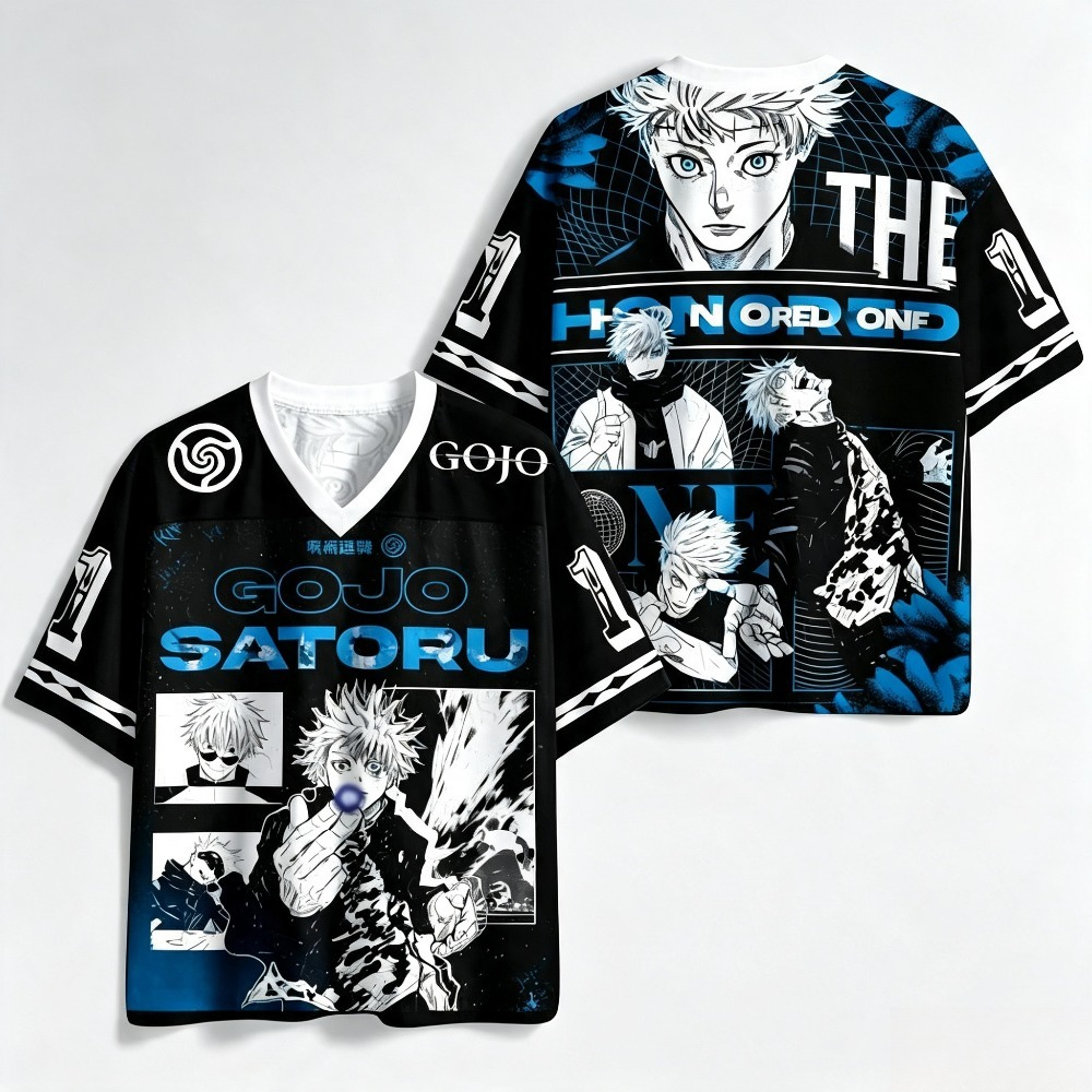 Ensemble de maillots d'anime Jujutsu Kaisen 4 styles, Satoru Gojo, Toji Fushiguro, imprimé, manches courtes, col en V, tee-shirt manga pour les fans