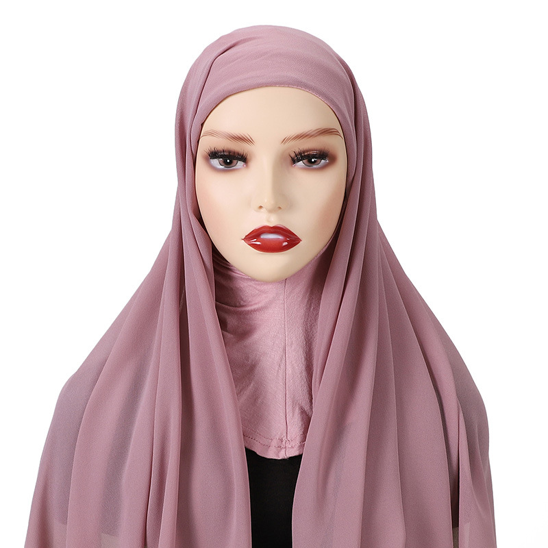 Hijab en mousseline de soie instantané, bandeau intérieur musulman pour femmes, Bonnet, Long châle avec Jersey, sous-écharpe, couvre-cou