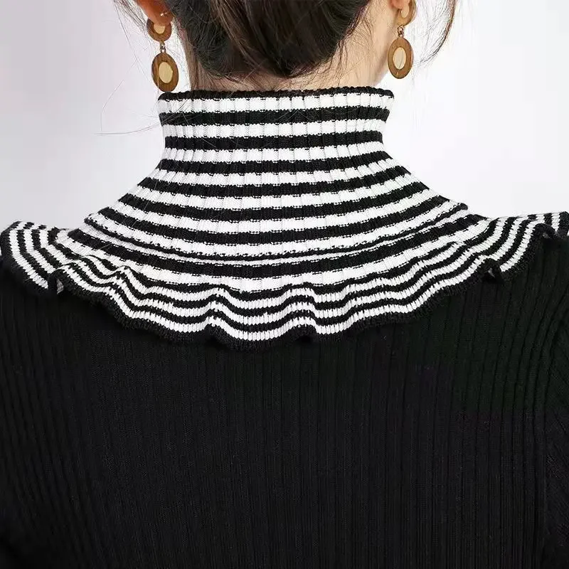Pull rayé Joker coréen pour femme, épais, chaud, col élastique cervical, faux col, écharpe en laine, automne, hiver