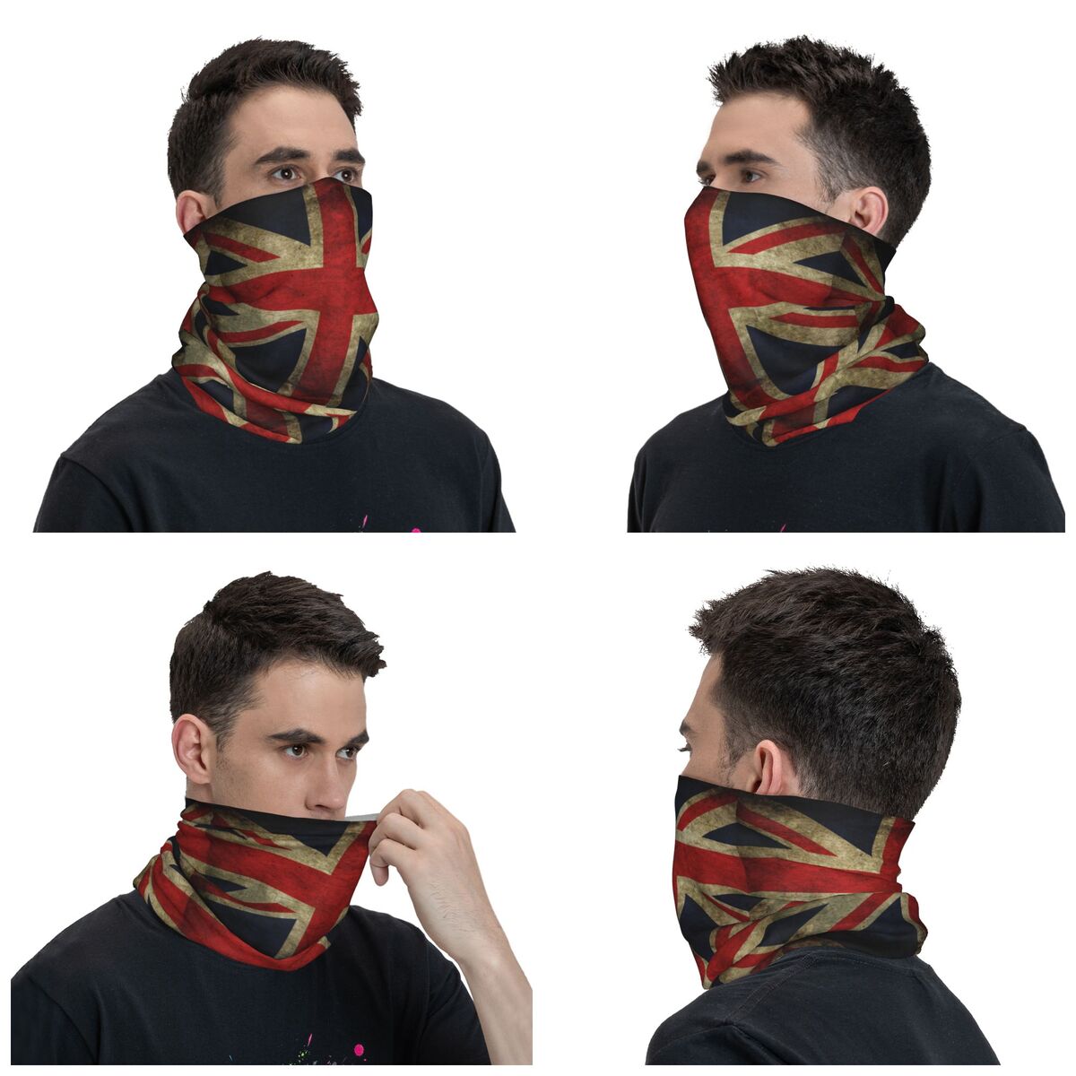 Masque facial multifonctionnel pour adultes, drapeau britannique, cache-cou Bandana rétro imprimé, écharpe, cyclisme, unisexe, respirant