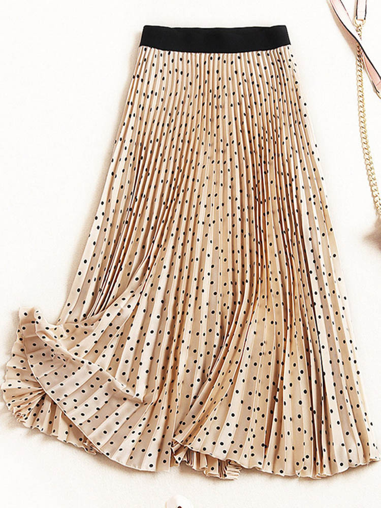 Jupe plissée en velours pour femme, taille haute, imprimée, mi-longue, maxi, printemps, automne