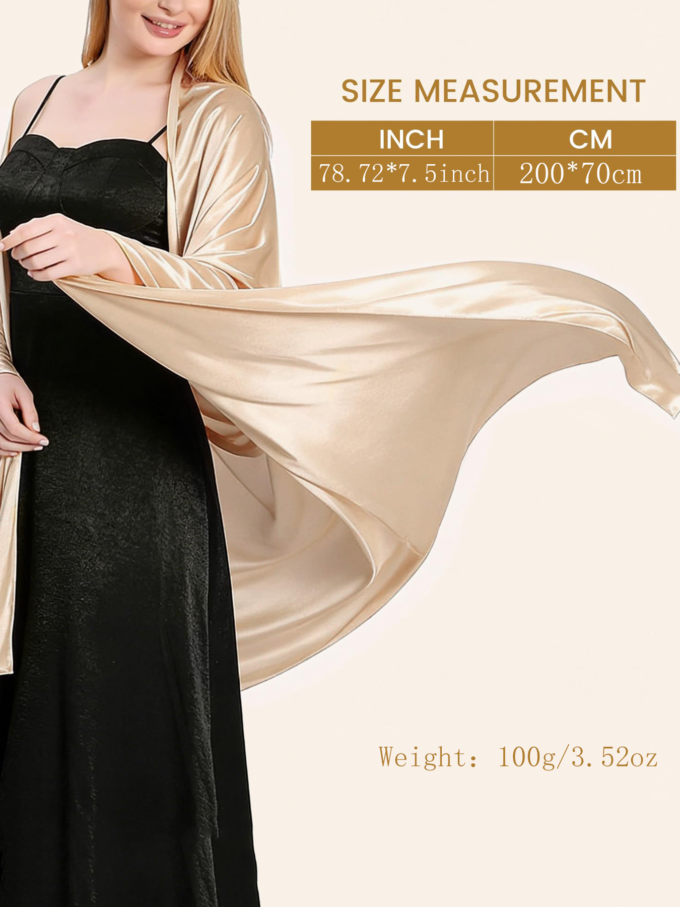 Châle en satin pour femmes, idéal pour les robes de soirée - Longue écharpe soyeuse pour couvrir les robes de mariée et tenues de cérémonie