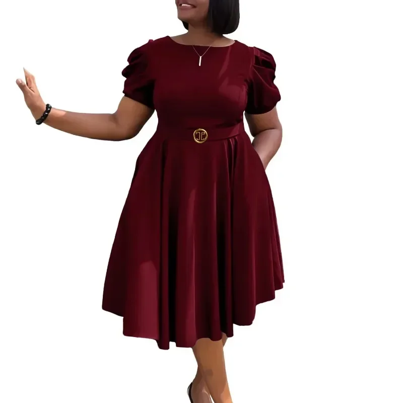 Robe mi-longue plissée en polyester à manches courtes pour femmes, vêtements africains, tenues de soirée, vêtements africains, mode d'automne